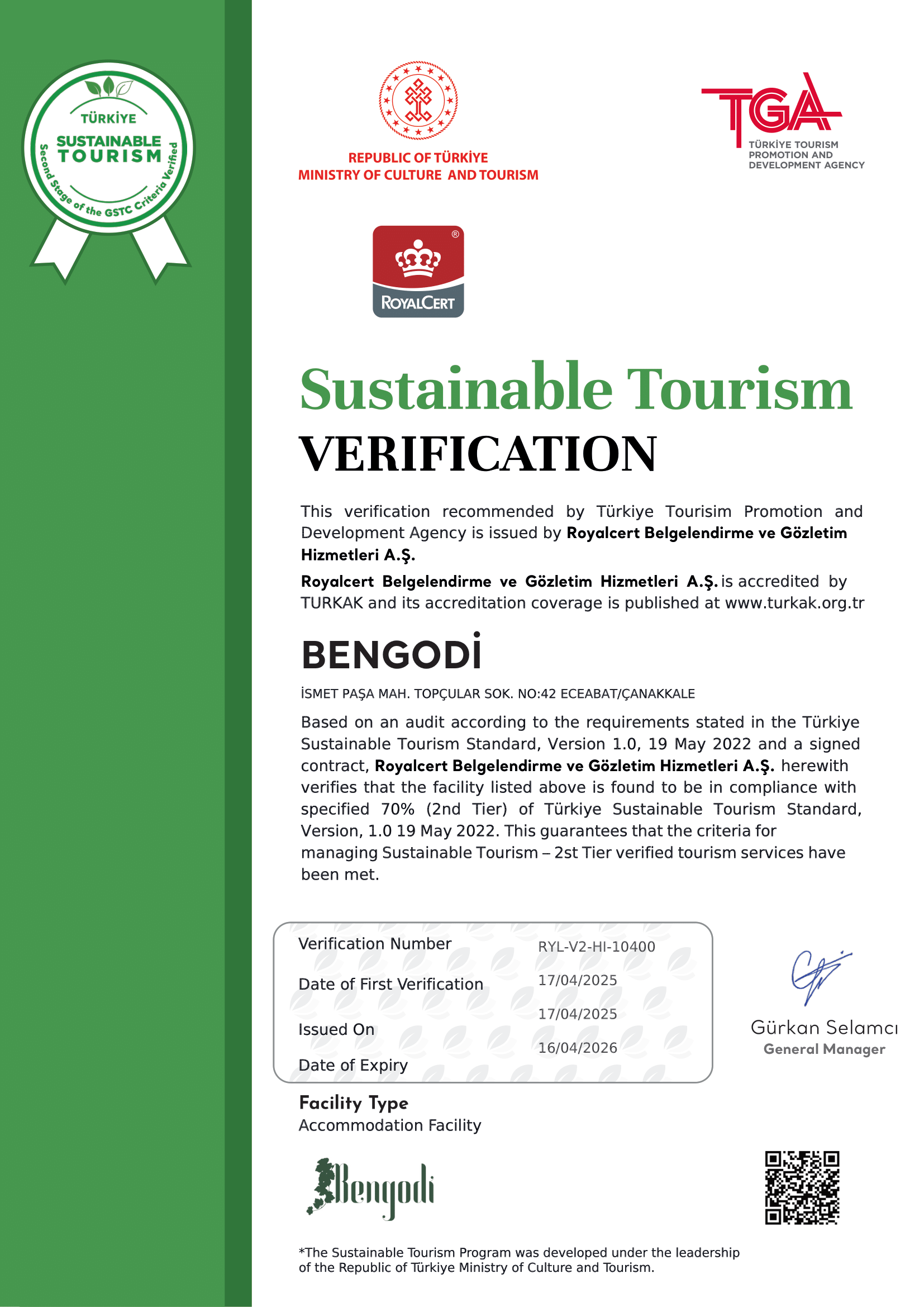 Sürdürülebilir Turizm Belgesi